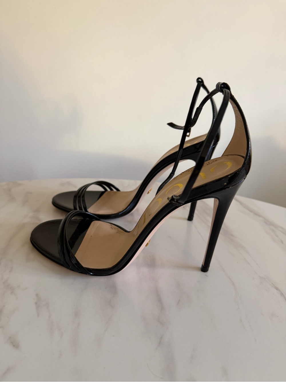 Gucci Black Patent Leather Stiletto Sandals with Ankle Strap - Picture 5 of 5